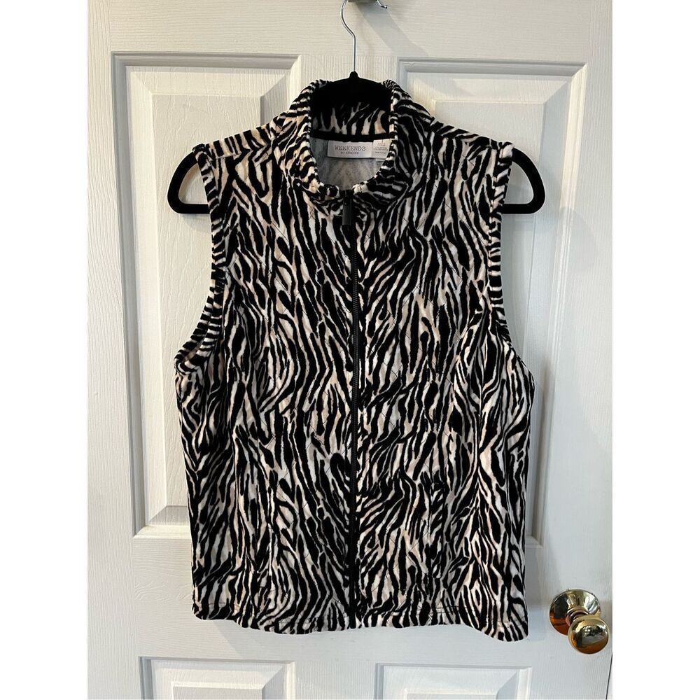 Chico’s Black & White Fur Zebra Print Vest sz 1 or M EUC
